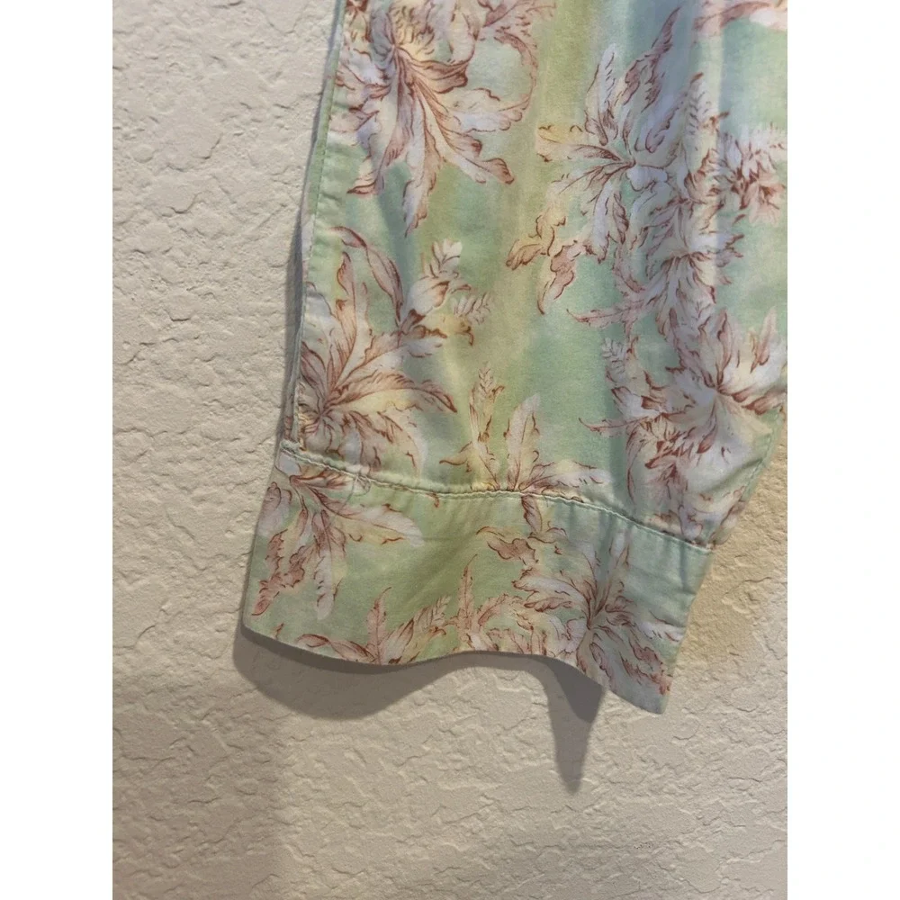 Papinelle Pajama Set Sz M Green Floral Cotton Button Up Crop Cottagecore Garden